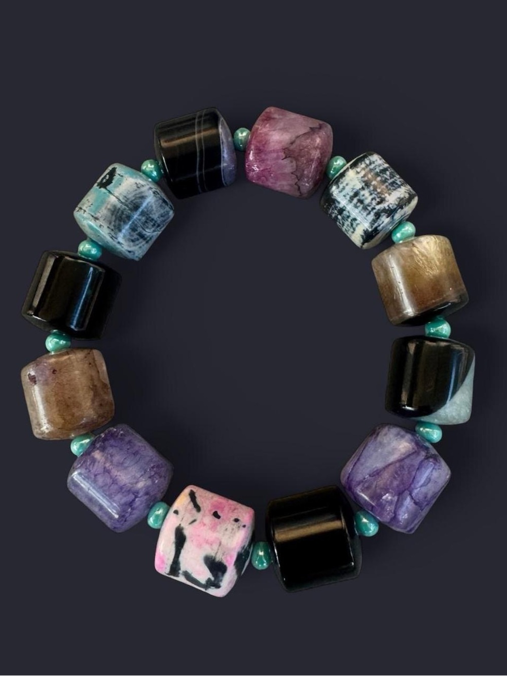 Agate Chunky Barrel Gemstone Bead Bracelet